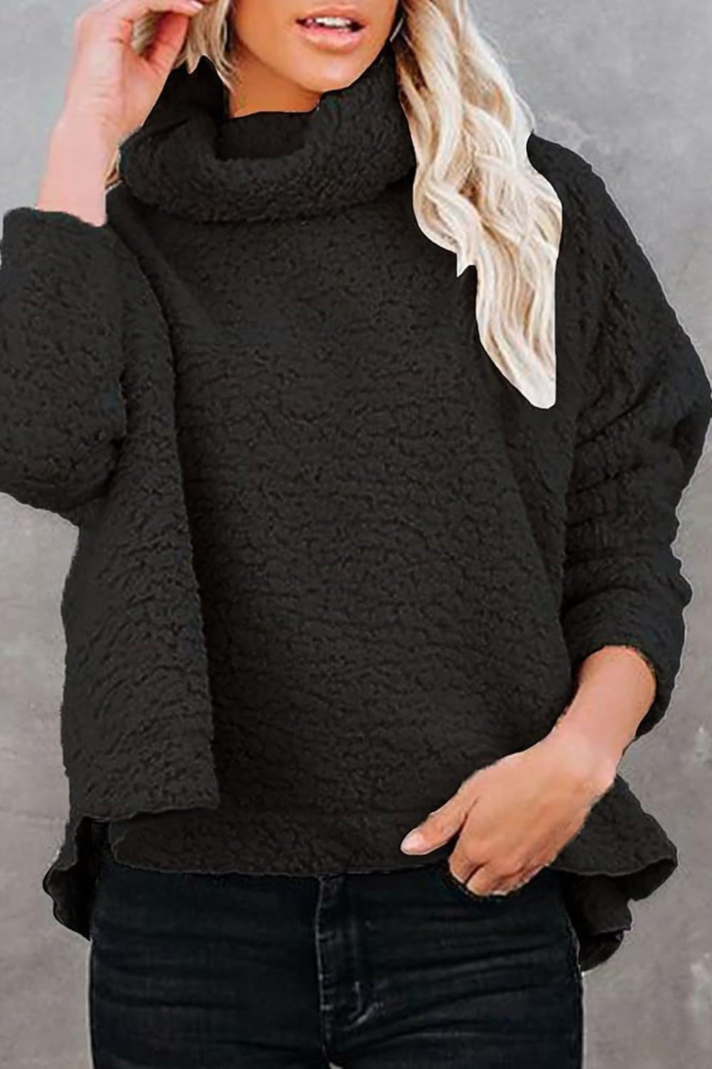 Fuzzy Turtleneck Long Sleeve Sweatshirt - Luxe4Everyday Sweater