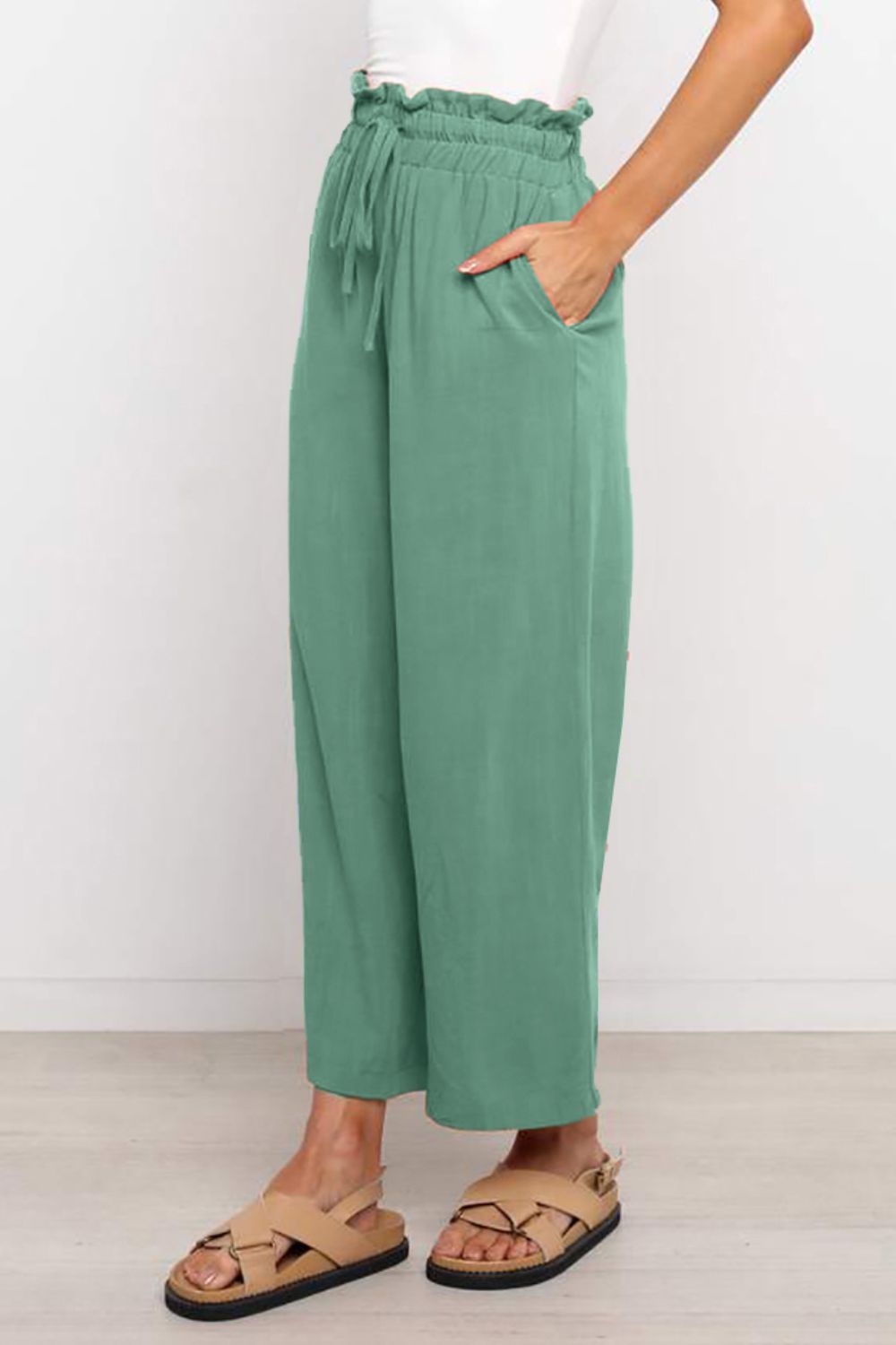 Drawstring Paperbag Waist Wide Leg Pants - Luxe4Everyday Pants