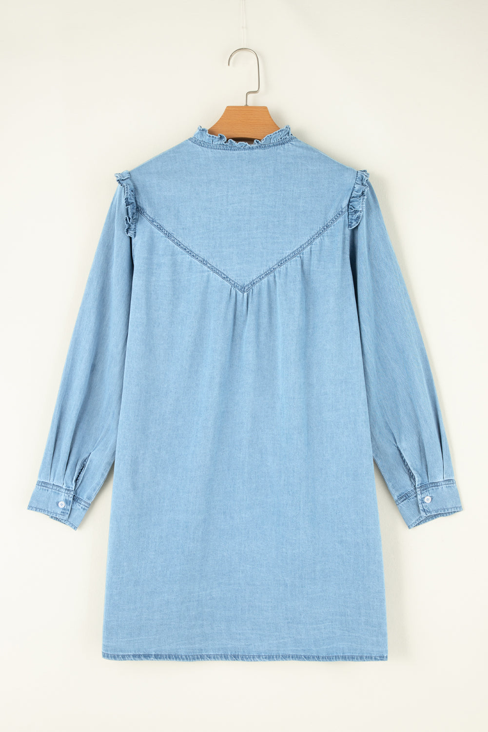 Button Up Notched Long Sleeve Denim Dress - Luxe4Everyday Dress