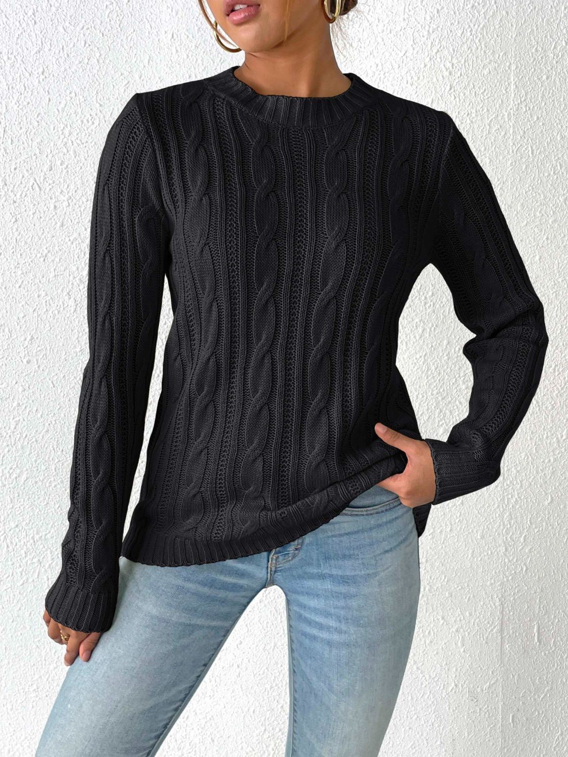 Cable-Knit Round Neck Sweater - Luxe4Everyday Sweater