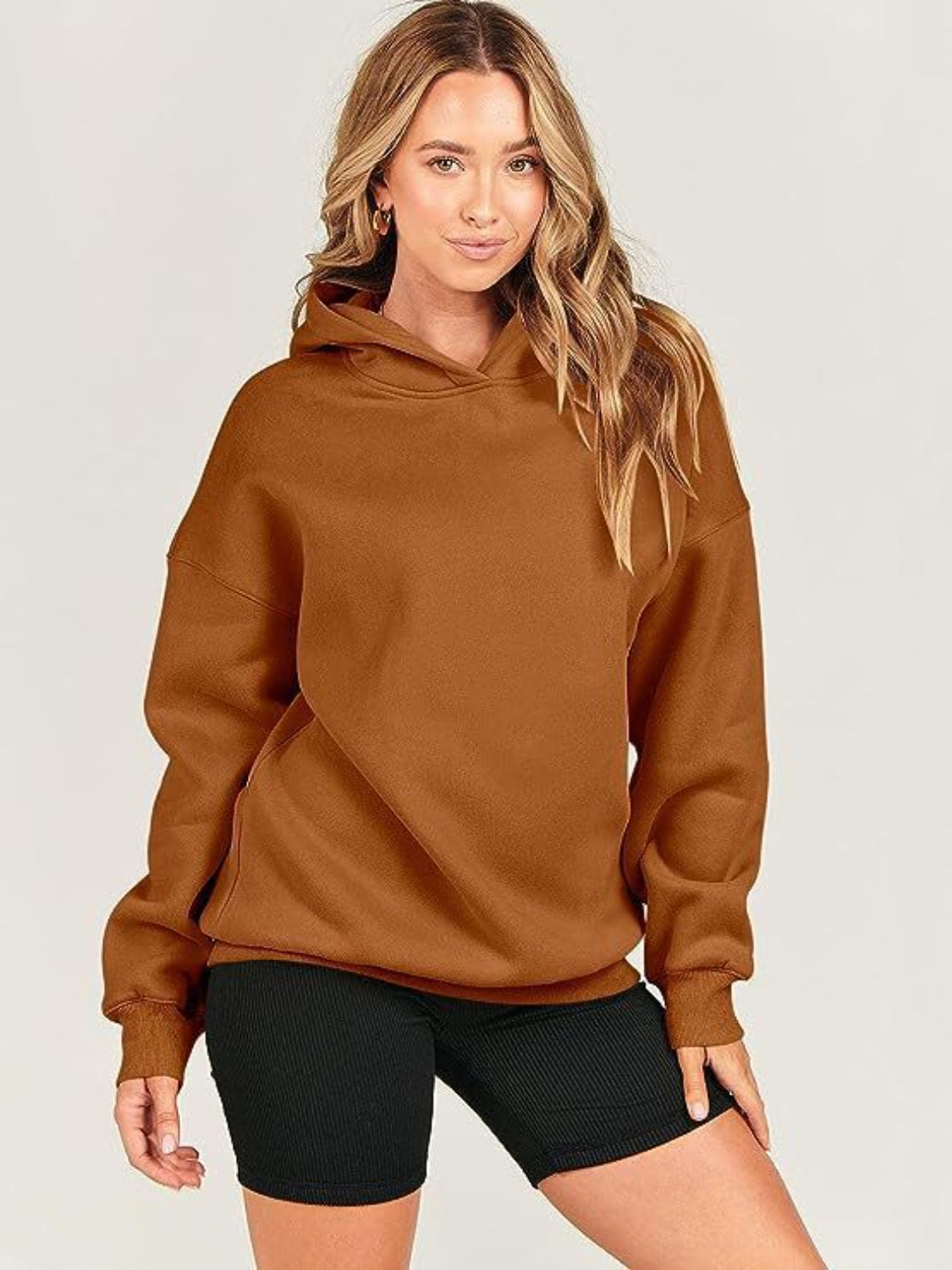 Dropped Shoulder Long Sleeve Hoodie - Luxe4Everyday Caramel / S Hoodie