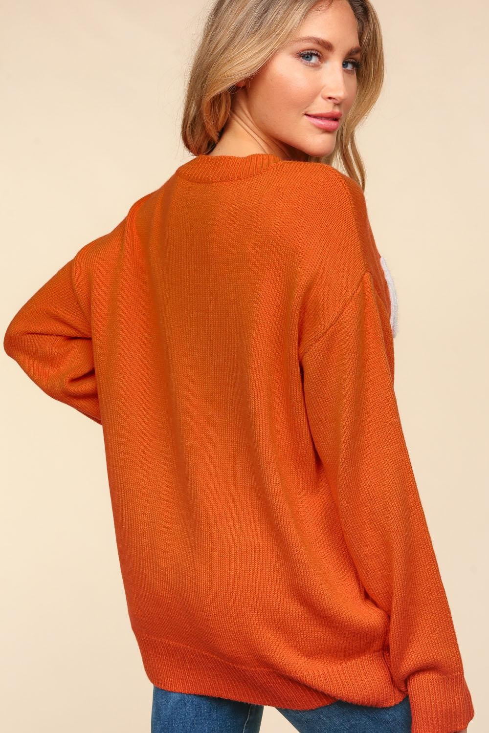 Haptics Full Size Metallic Glitter Embroidery Sweater - Luxe4Everyday Orange-Red / S Sweater