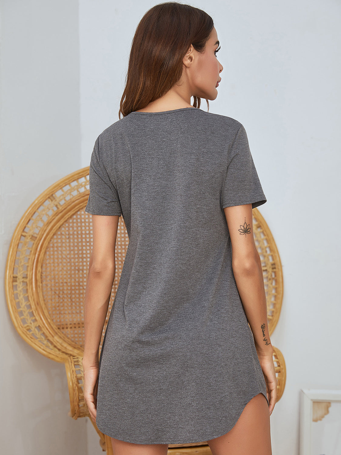 V-Neck Short Sleeve Lounge Dress - Luxe4Everyday Dark Gray / S Lounge Wear