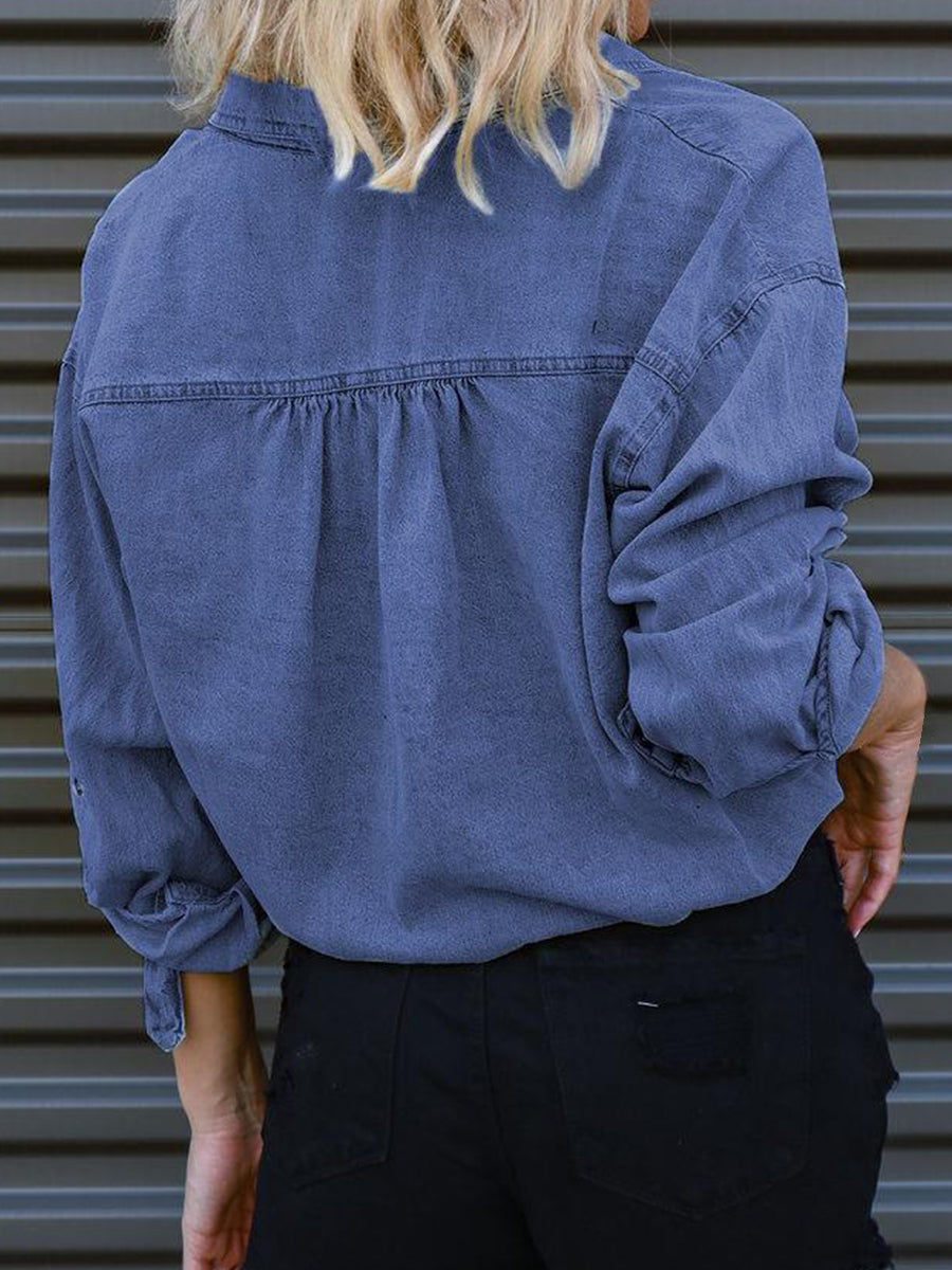 Tie Detail Denim Top - Luxe4Everyday Light / S Shirts