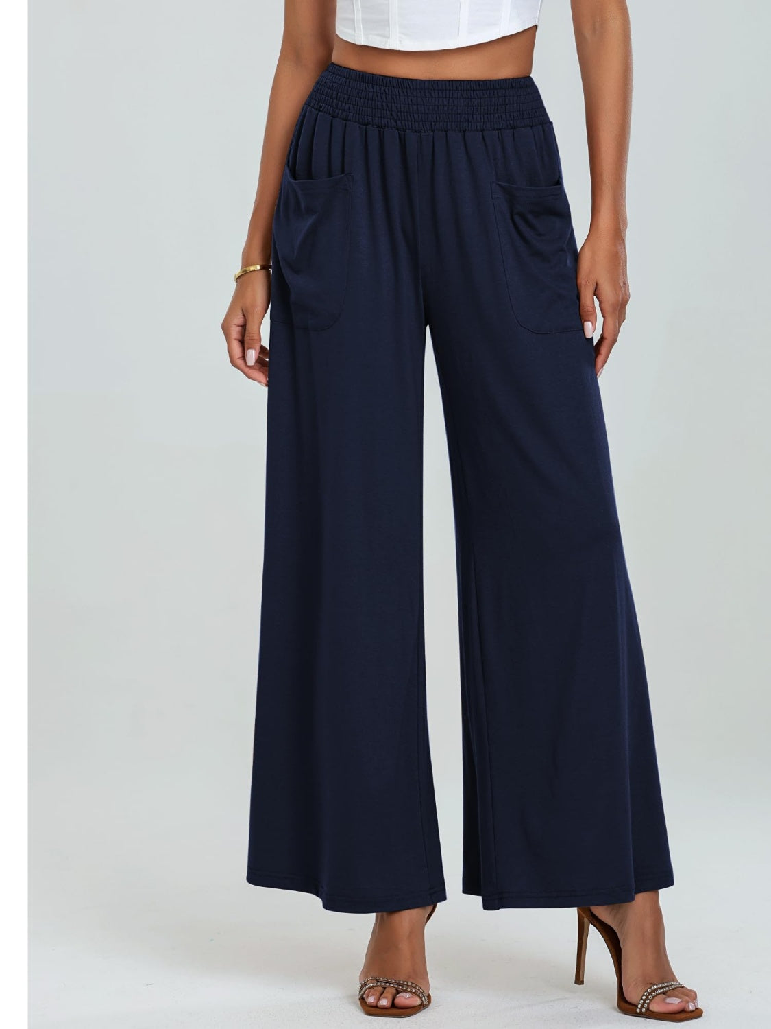 Pocketed Elastic Waist Wide Leg Pants - Luxe4Everyday Pants