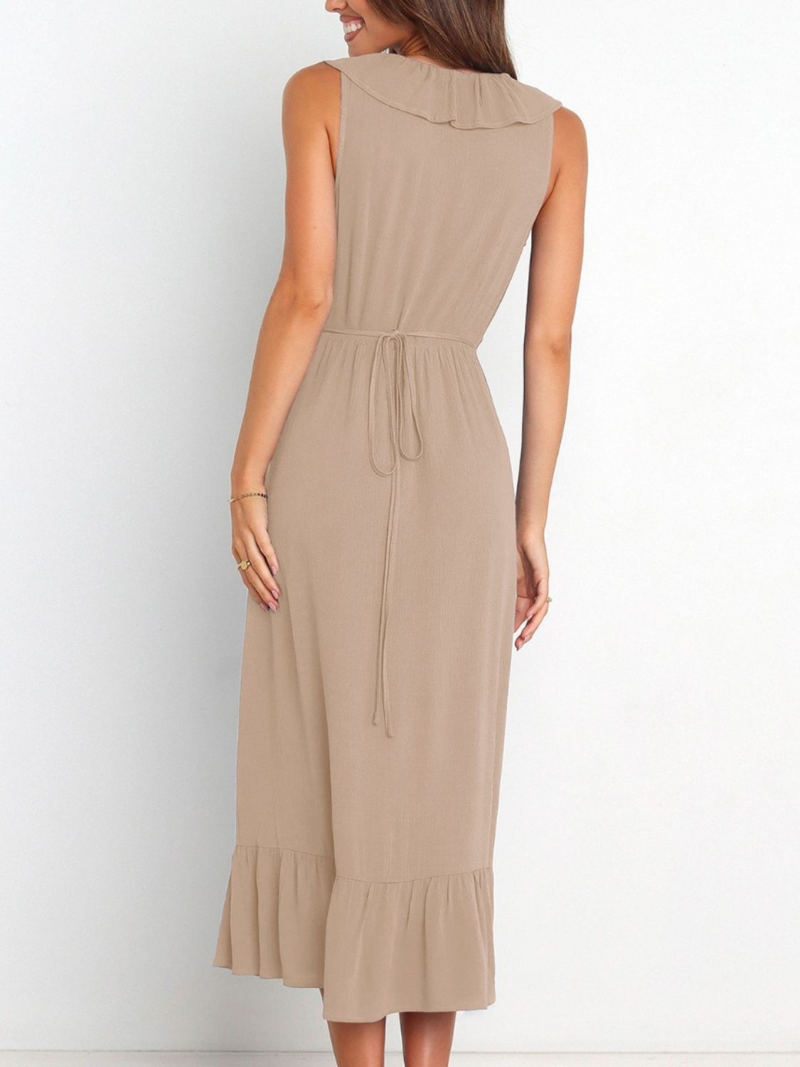 Ruffled Surplice Sleeveless Midi Dress - Luxe4Everyday Dress