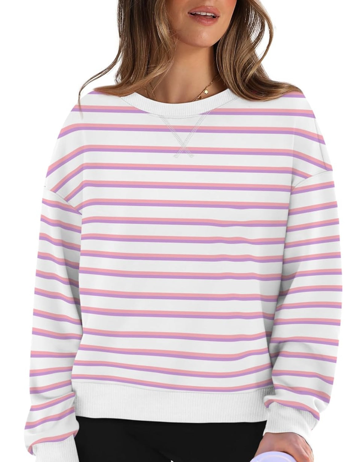 Lovelet Striped Round Neck Long Sleeve Sweatshirt - Luxe4Everyday Sweater