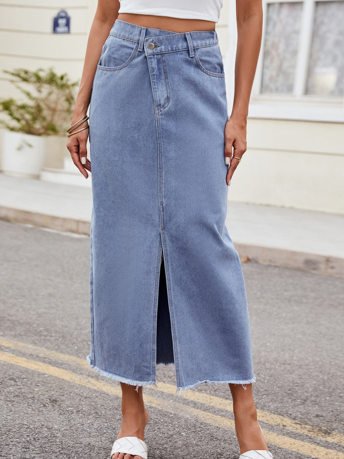 Slit Asymmetrical Waist Denim Skirt - Luxe4Everyday Light / S Skirts