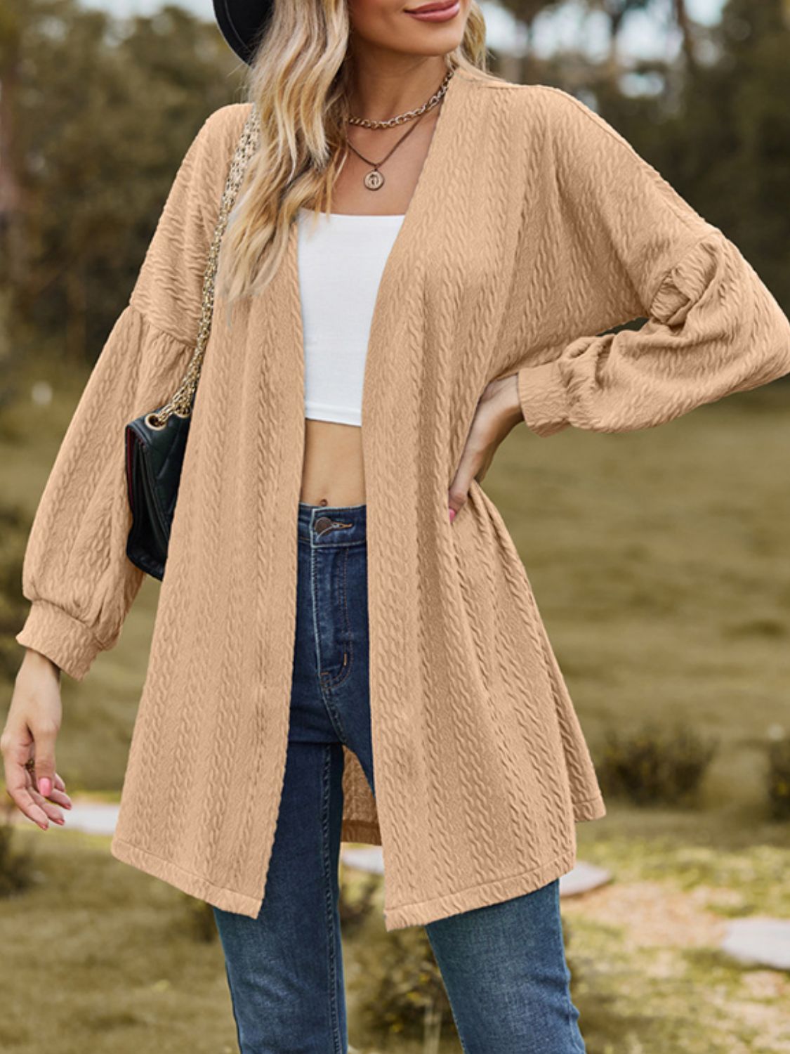 Textured Open Front Dropped Shoulder Cardigan - Luxe4Everyday Gray / S Jacket