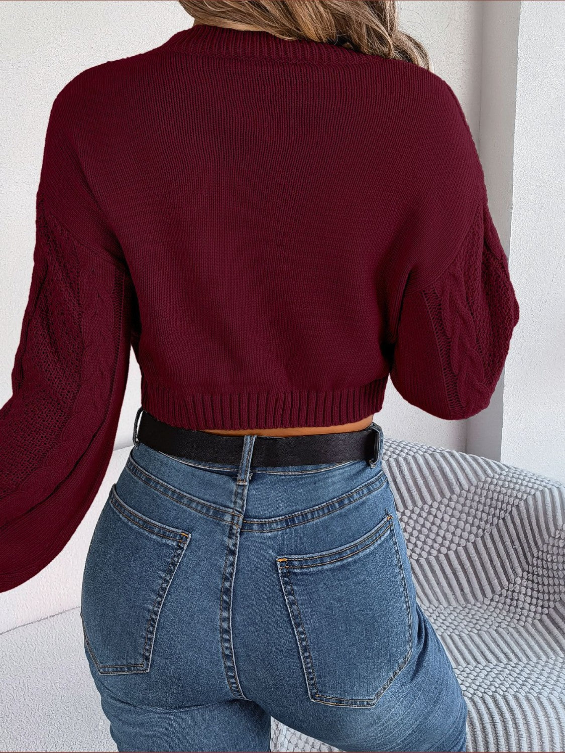 Cable-Knit Round Neck Cropped Sweater - Luxe4Everyday Sweater