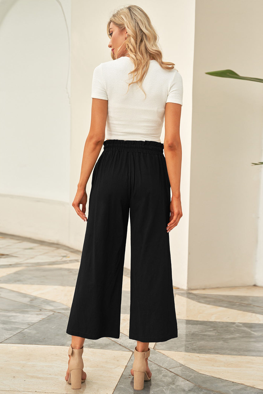 Drawstring Paperbag Waist Wide Leg Pants - Luxe4Everyday Pants