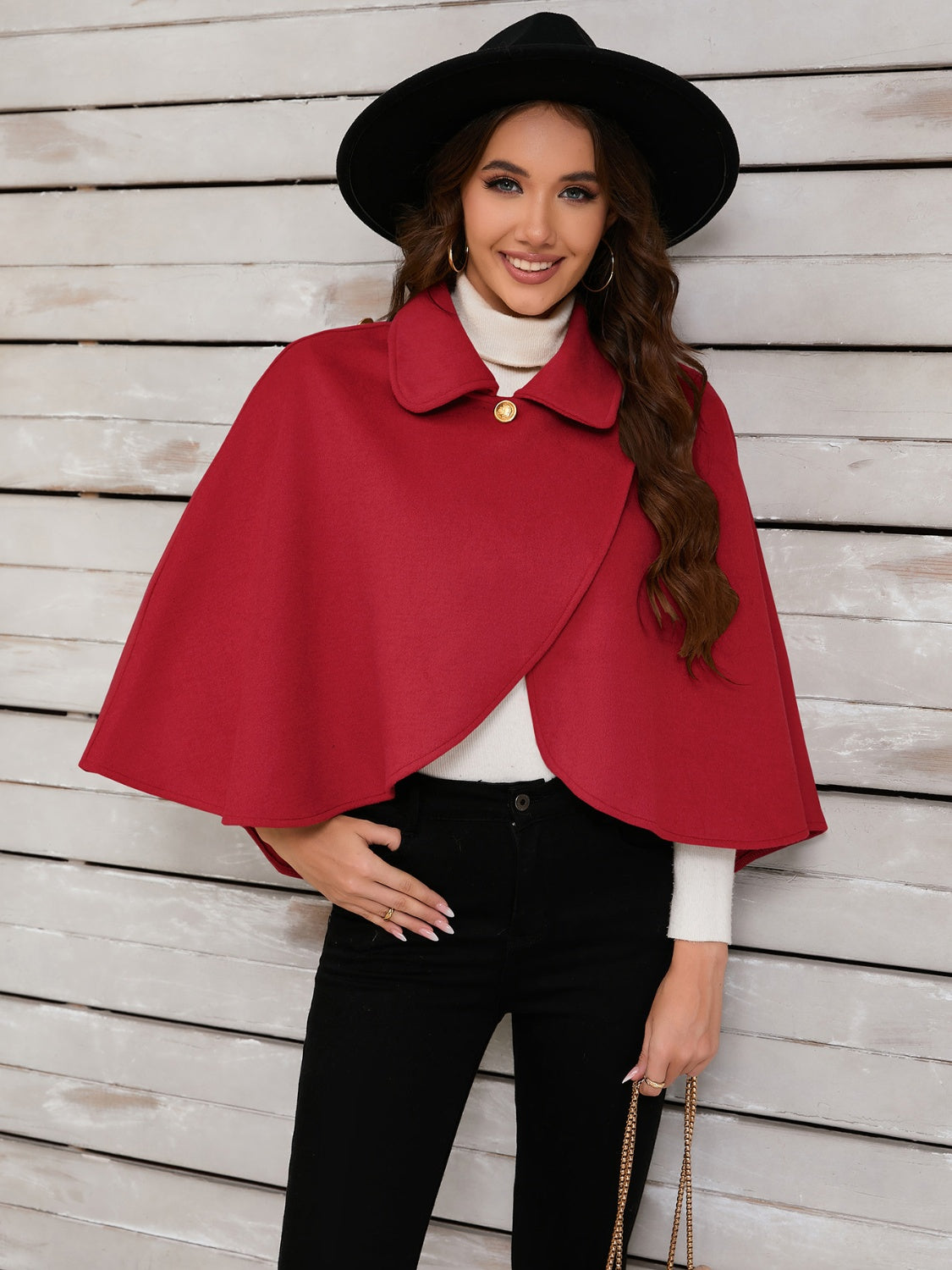 Collared Neck Cropped Cape - Luxe4Everyday Deep Red / One Size Cape