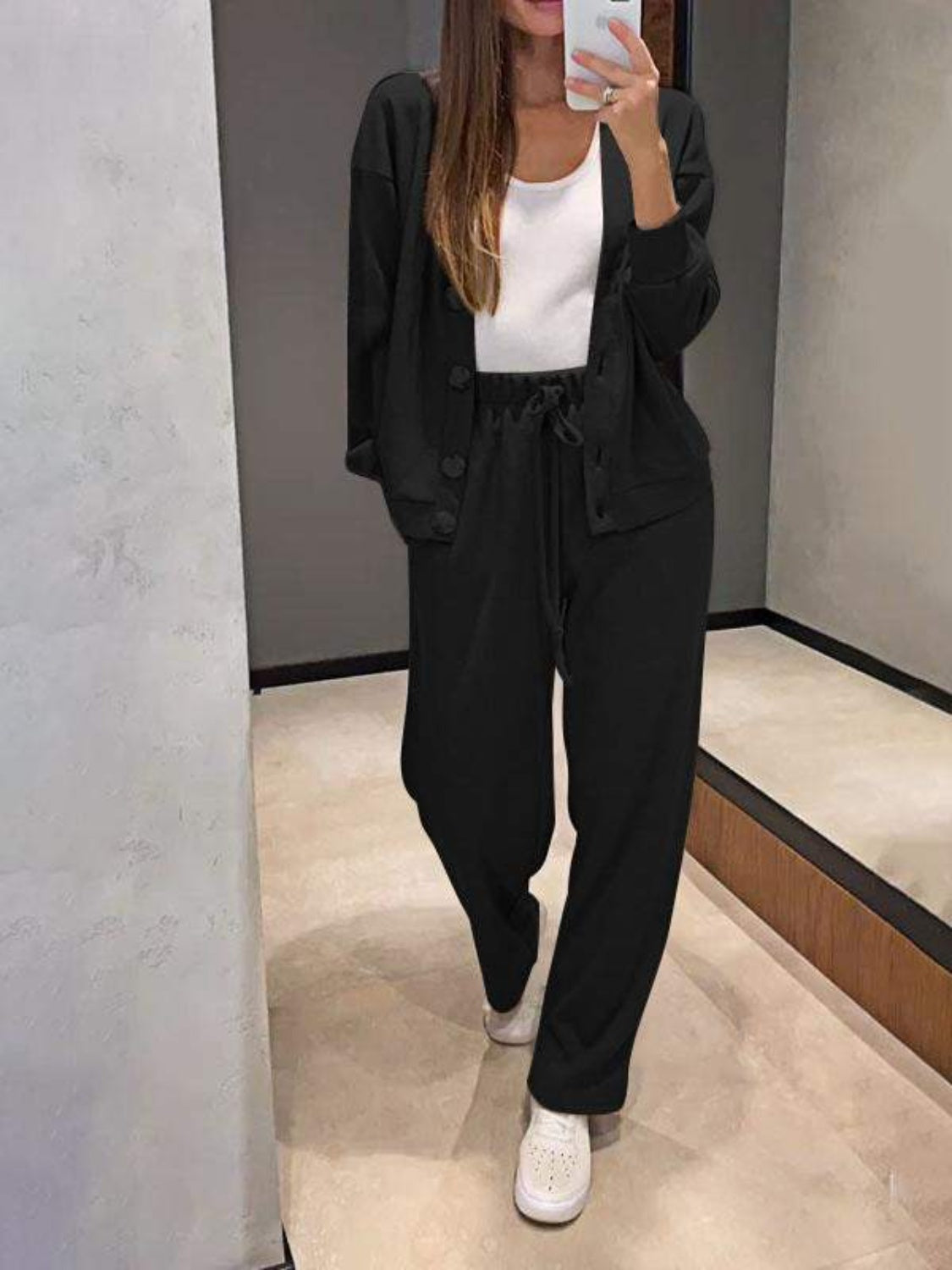 Full Size Button Up Long Sleeve Top and Pants Set - Luxe4Everyday two-piece set