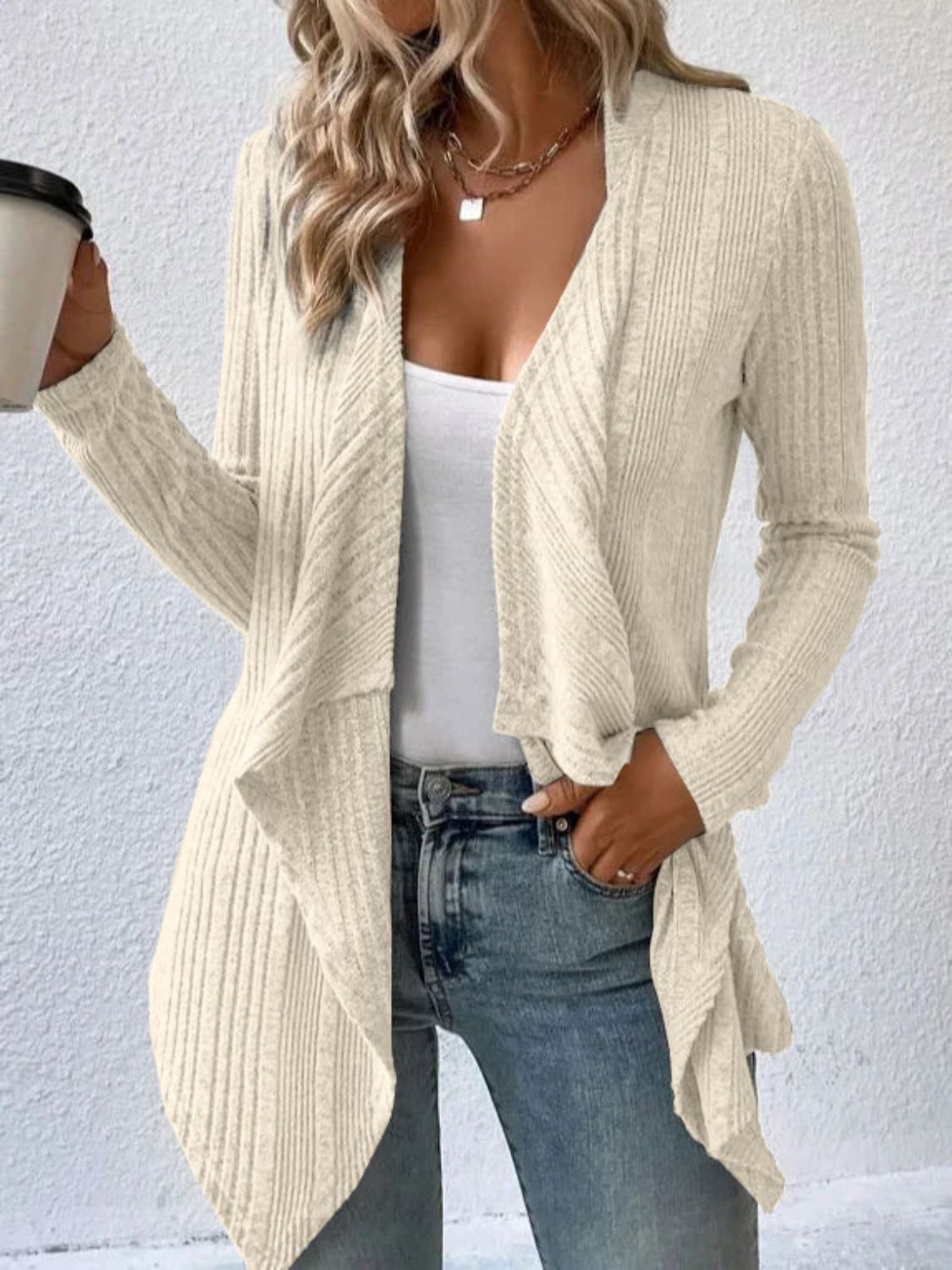 Open Front Long Sleeve Cardigan - Luxe4Everyday Ivory / S Sweater