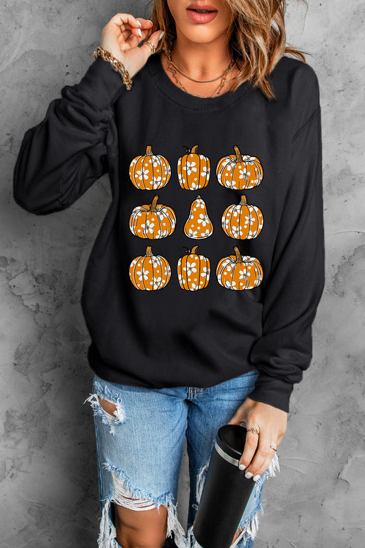 Pumpkin Round Neck Long Sleeve Sweatshirt - Luxe4Everyday Black / S Sweatshirt