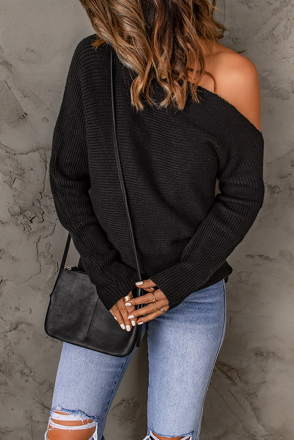 Double Take Horizontal Ribbing One-Shoulder Sweater - Luxe4Everyday Sweater