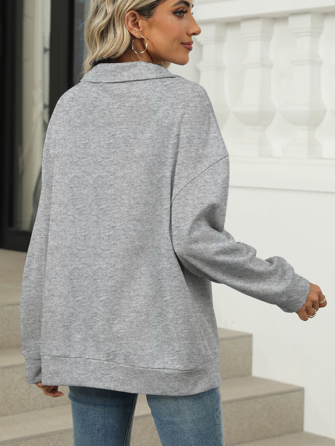 Johnny Collar Long Sleeve Sweatshirt - Luxe4Everyday Sweater