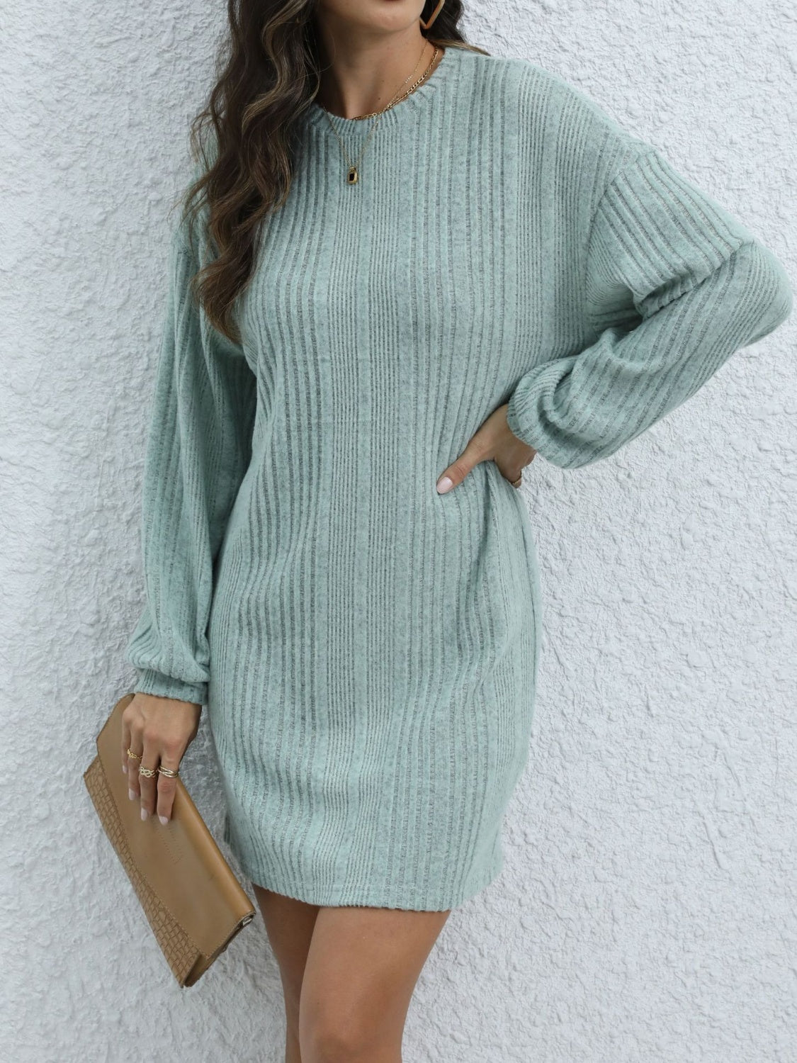 Round Neck Long Sleeve Mini Dress - Luxe4Everyday Air Force Blue / S Dress