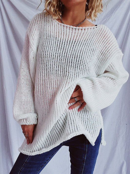 Boat Neck Dropped Shoulder Sweater - Luxe4Everyday White / One Size Sweater