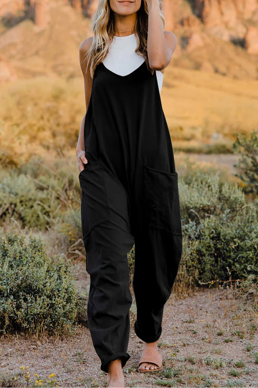 Double Take Full Size V-Neck Sleeveless Jumpsuit with Pockets - Luxe4Everyday Black / S Jumpsuit