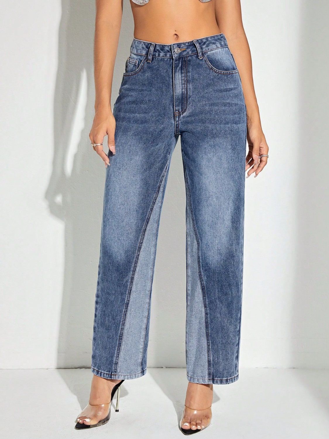 Contrast Patchwork Straight Jeans with Pockets - Luxe4Everyday Medium / XS Jeans