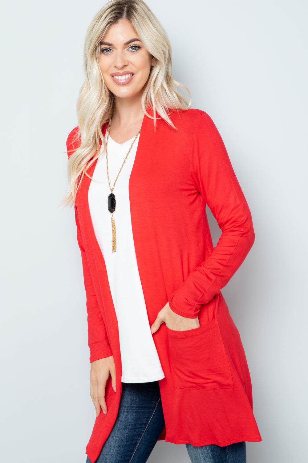 Celeste Full Size Open Front Cardigan with Pockets - Luxe4Everyday Sweater