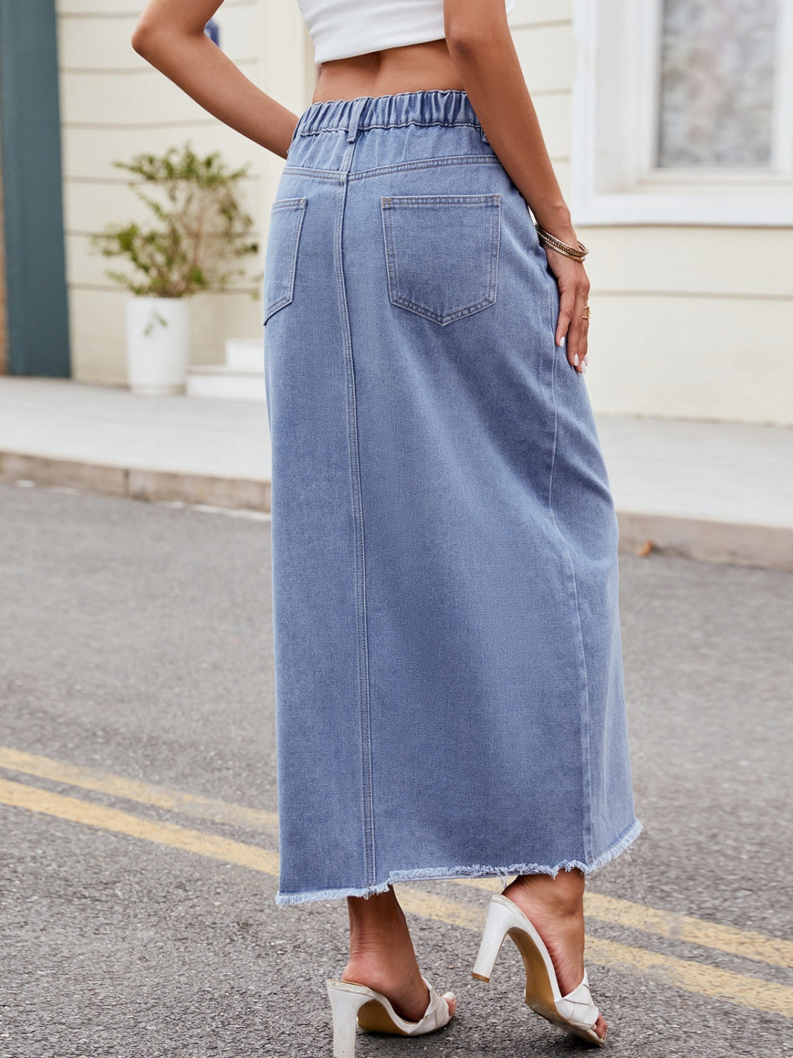 Slit Asymmetrical Waist Denim Skirt - Luxe4Everyday Light / S Skirts