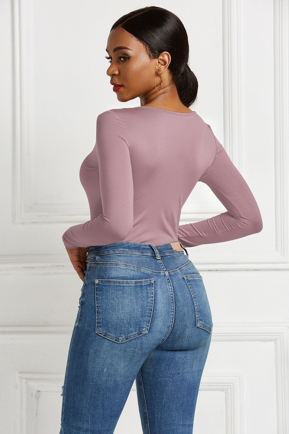 Half Zip Scoop Neck Long Sleeve Bodysuit - Luxe4Everyday Bodysuit