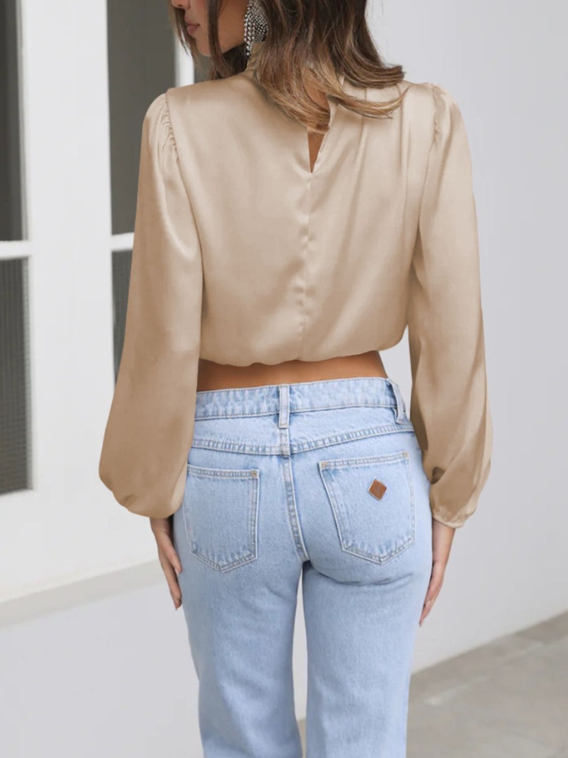 Turtleneck Balloon Sleeve Blouse - Luxe4Everyday Dust Storm / S Shirt