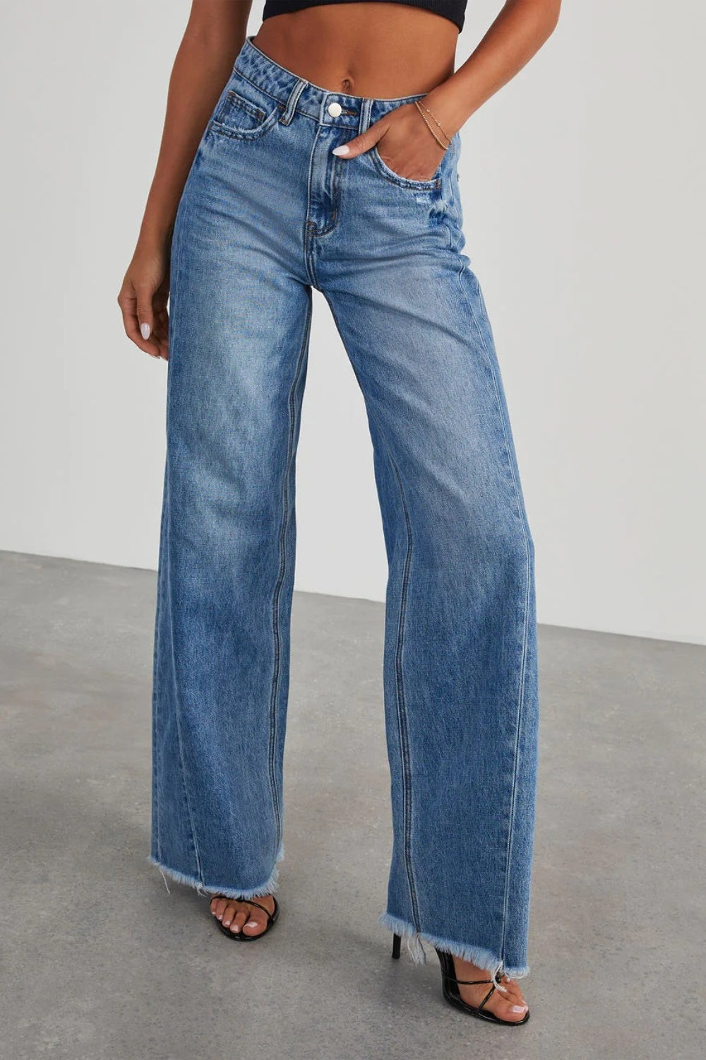 Raw Hem Wide Leg Jeans with Pockets - Luxe4Everyday Jeans