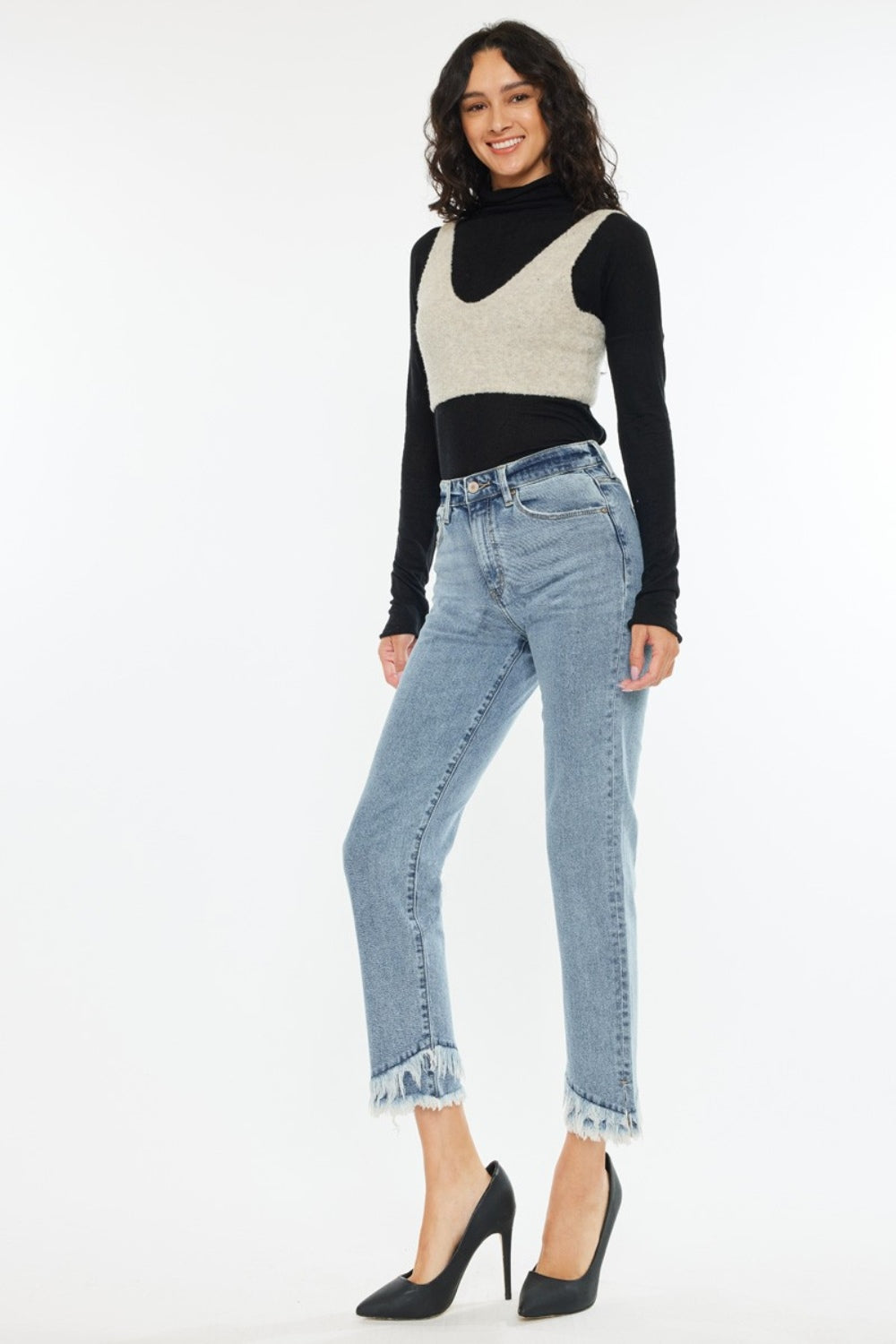 Kancan Raw Hem High Rise Straight Jeans - Luxe4Everyday Jeans