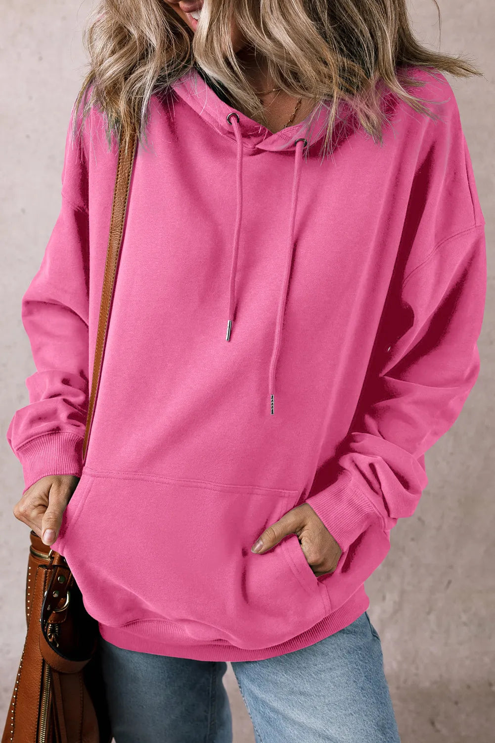 Drawstring Dropped Shoulder Long Sleeve Hoodie - Luxe4Everyday Fuchsia Pink / S Hoodie