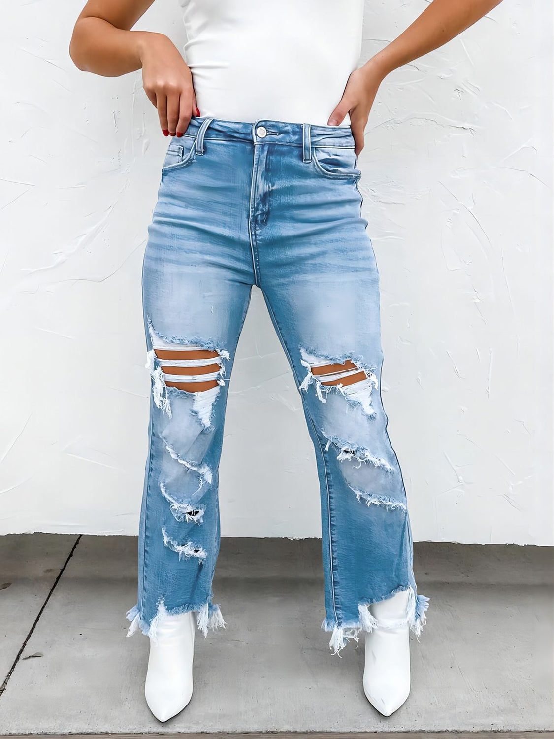 Distressed Raw Hem Jeans with Pockets - Luxe4Everyday Jeans