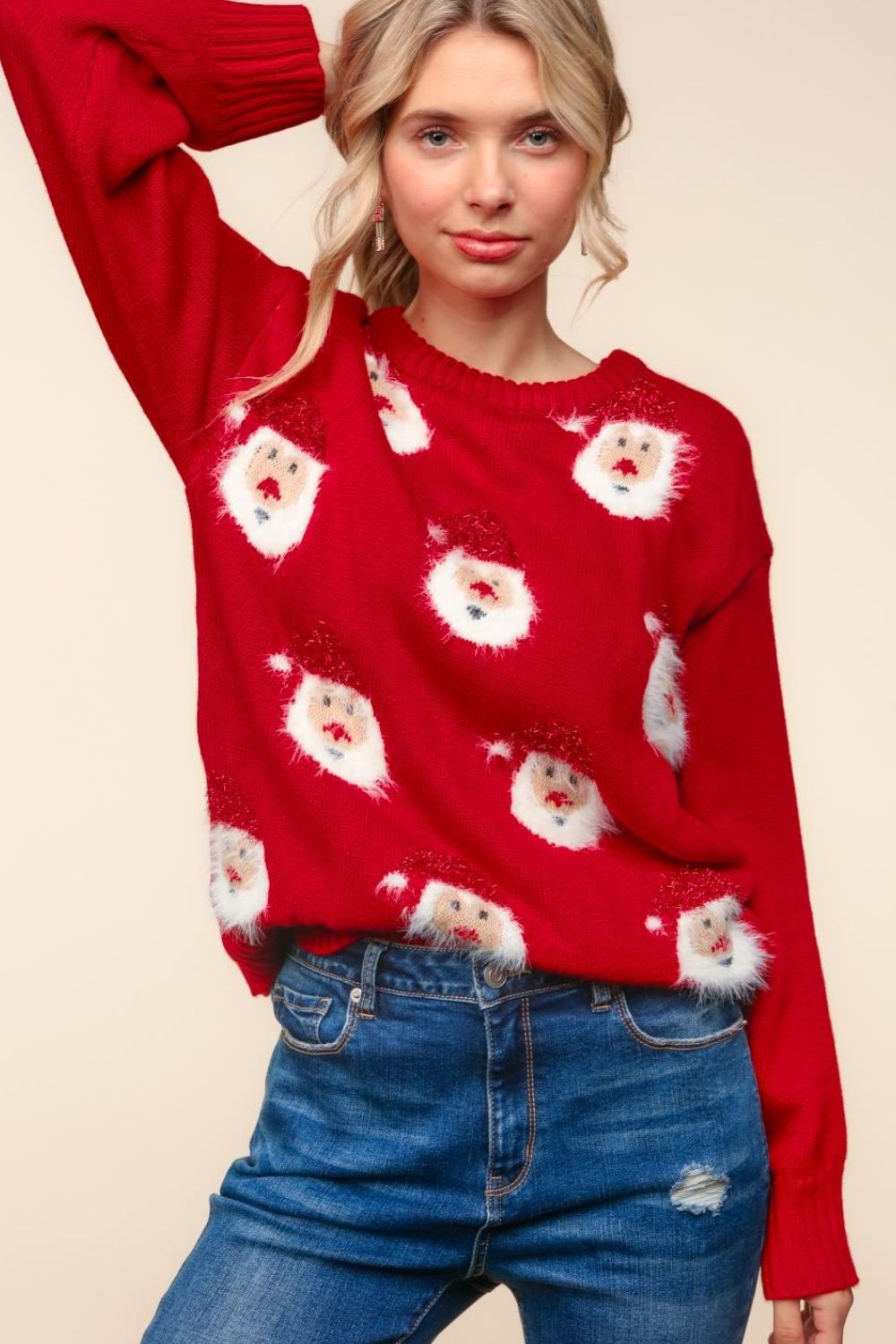 Haptics Santa Sparkle Brushed Sweater - Luxe4Everyday Red / S Sweater