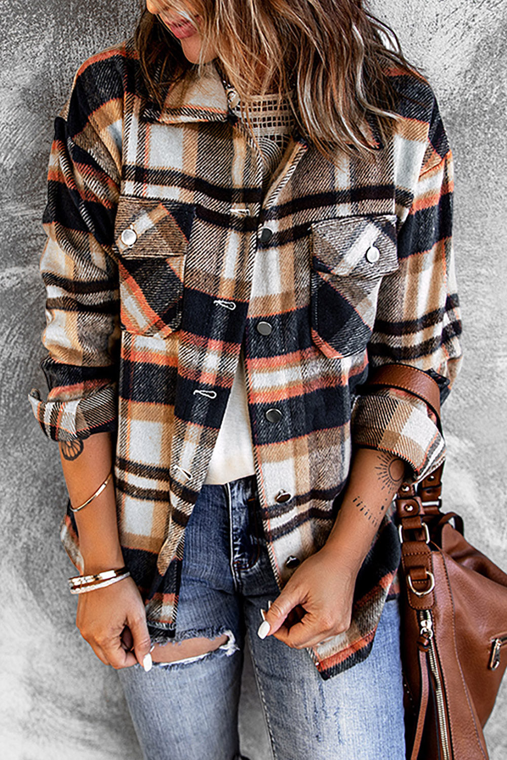 Plaid Button Front Shirt Jacket with Breast Pockets - Luxe4Everyday Blue / S Jacket