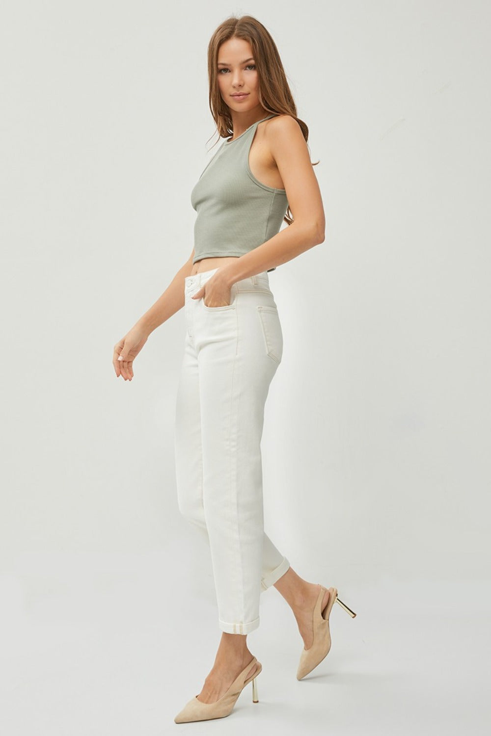 RISEN Full Size High Waist Rolled Hem Straight Jeans - Luxe4Everyday Jeans