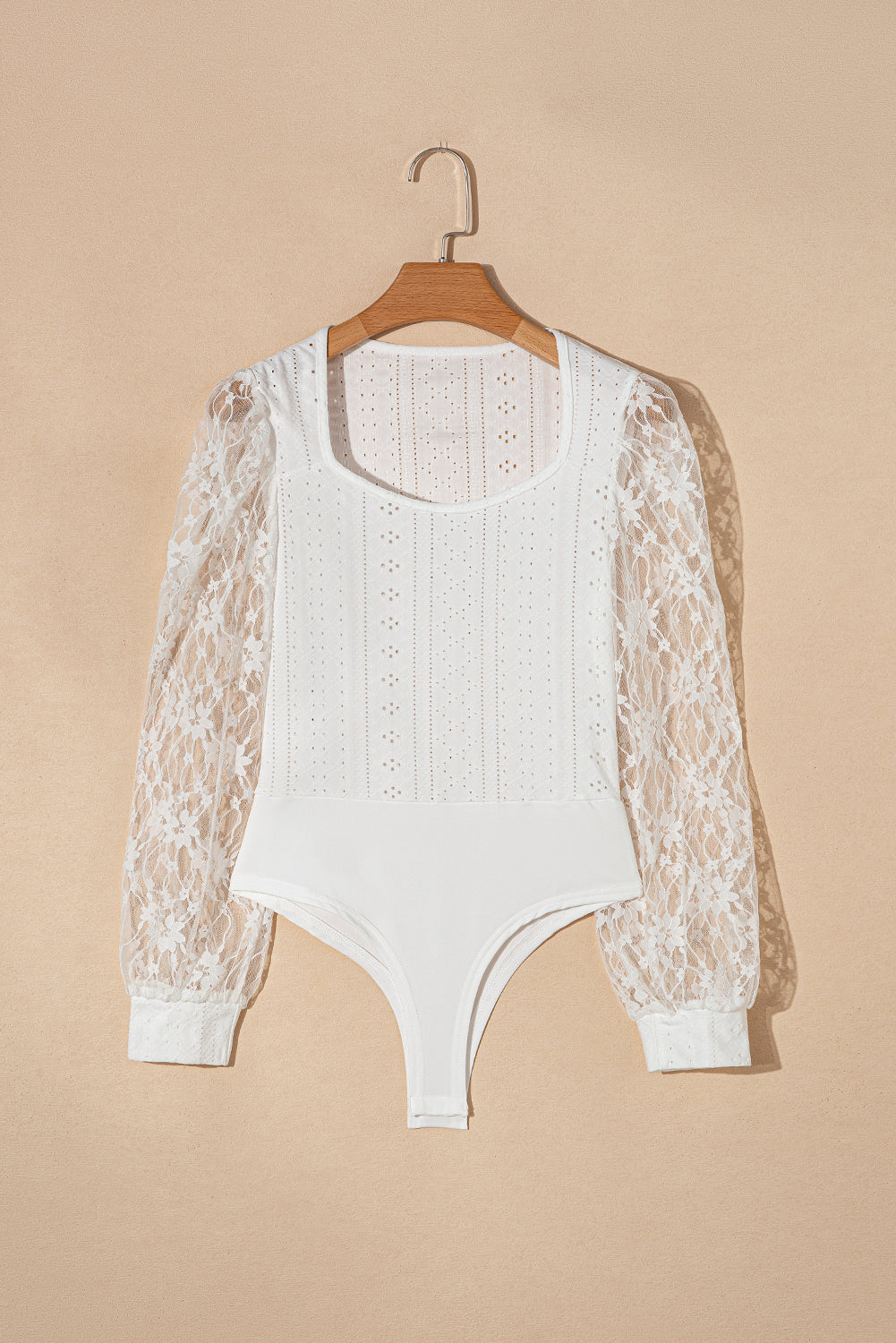 Eyelet Lace Long Sleeve Bodysuit - Luxe4Everyday White / S Bodysuits