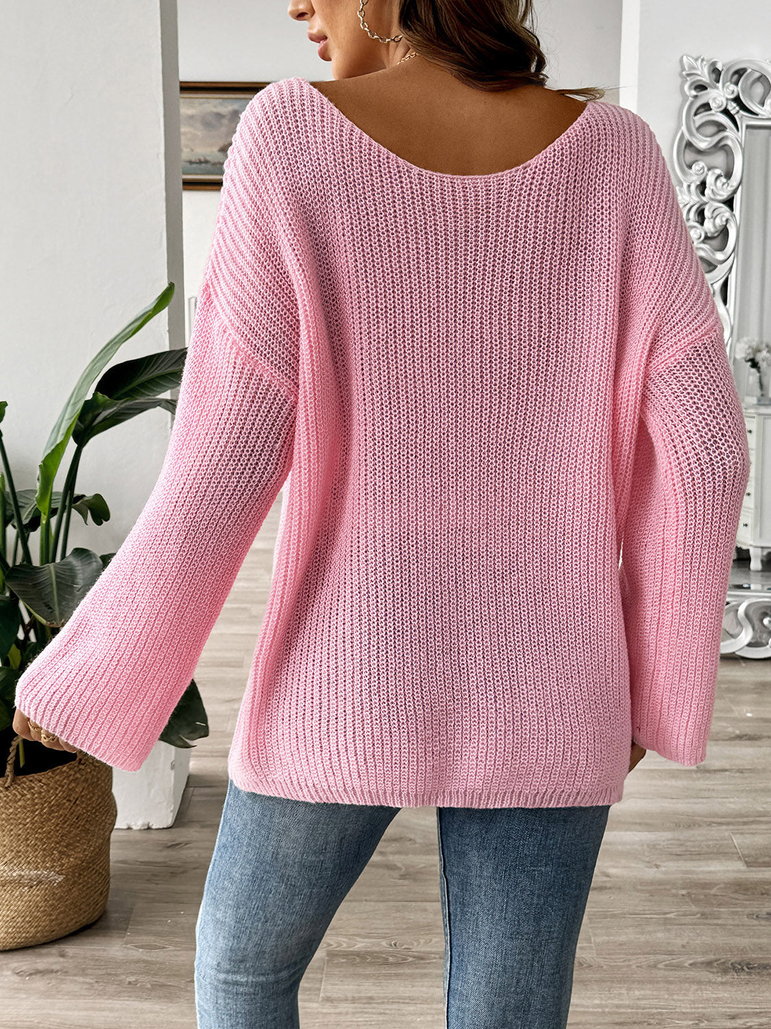 Bow Boat Neck Long Sleeve Sweater - Luxe4Everyday Blush Pink / S Sweater