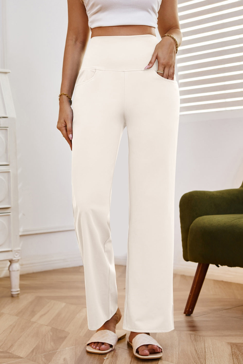 High Waist Wide Leg Pants with Pockets - Luxe4Everyday Pants