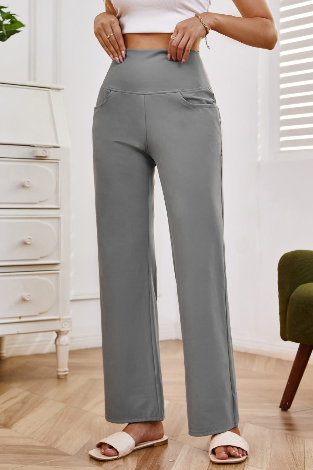 High Waist Wide Leg Pants with Pockets - Luxe4Everyday Pants