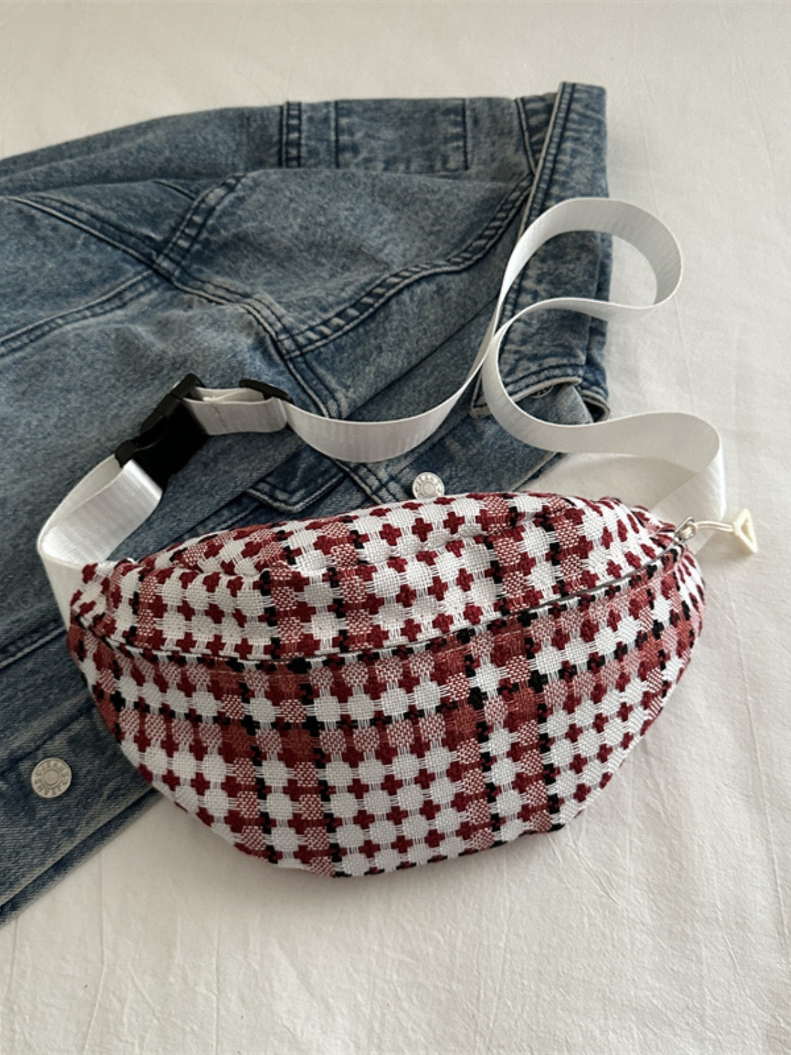 Plaid Wide Strap Crossbody Bag - Luxe4Everyday Deep Red / One Size Bags