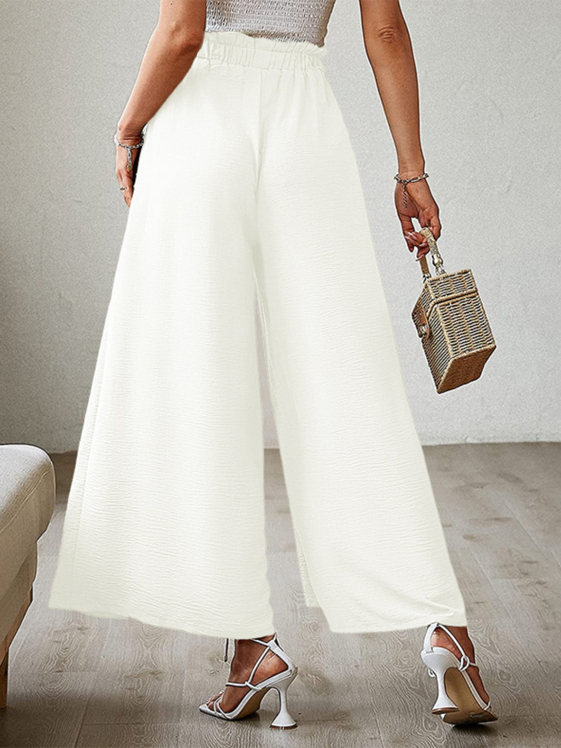 Tied Slit Wide Leg Pants - Luxe4Everyday White / S Pants