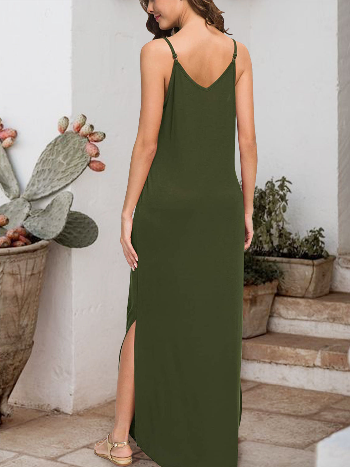 Slit Scoop Neck Sleeveless Dress - Luxe4Everyday Army Green / XS Dress