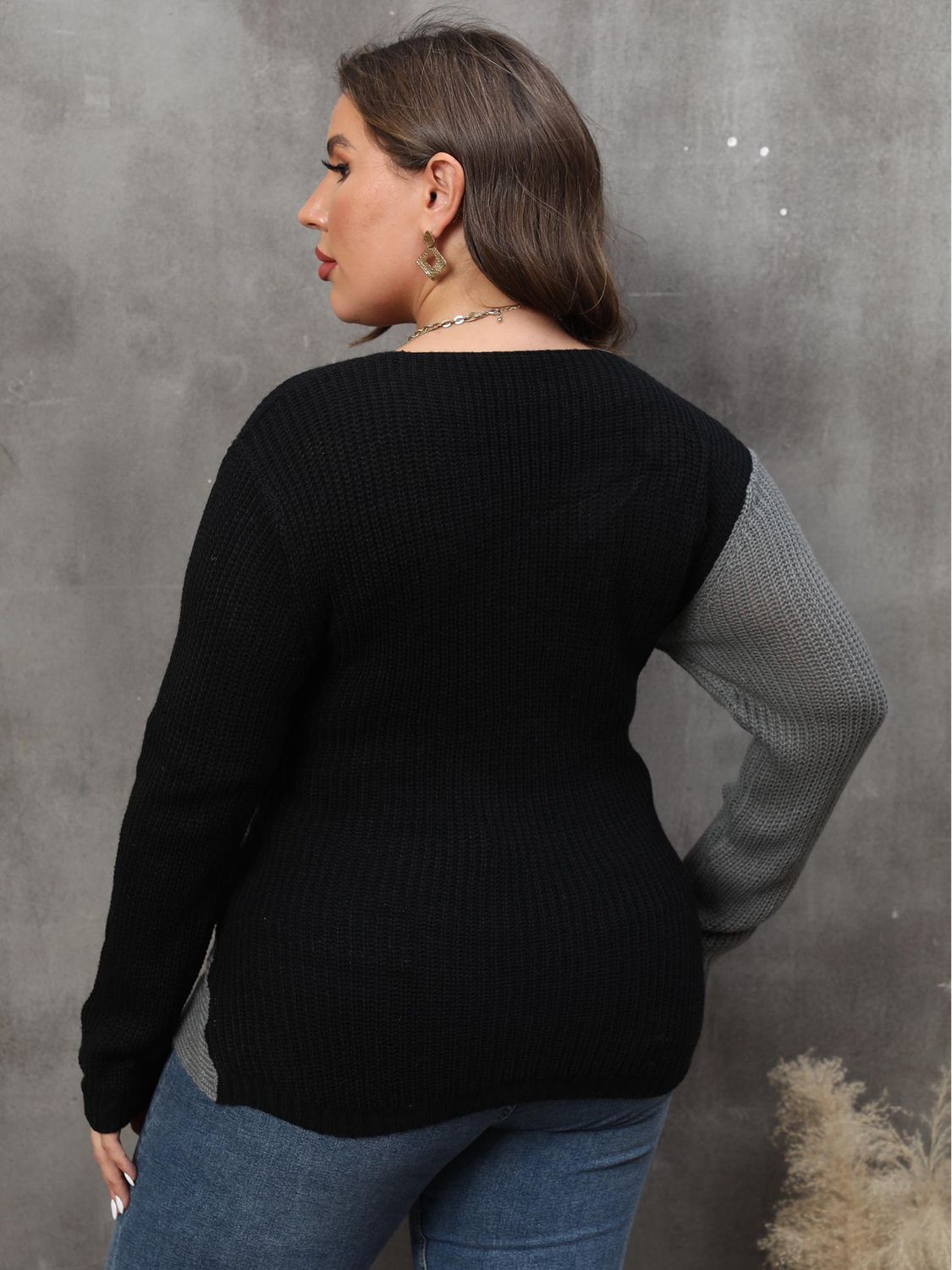 Plus Size Two-Tone Surplice Neck Sweater - Luxe4Everyday Violet / 1XL Shirts