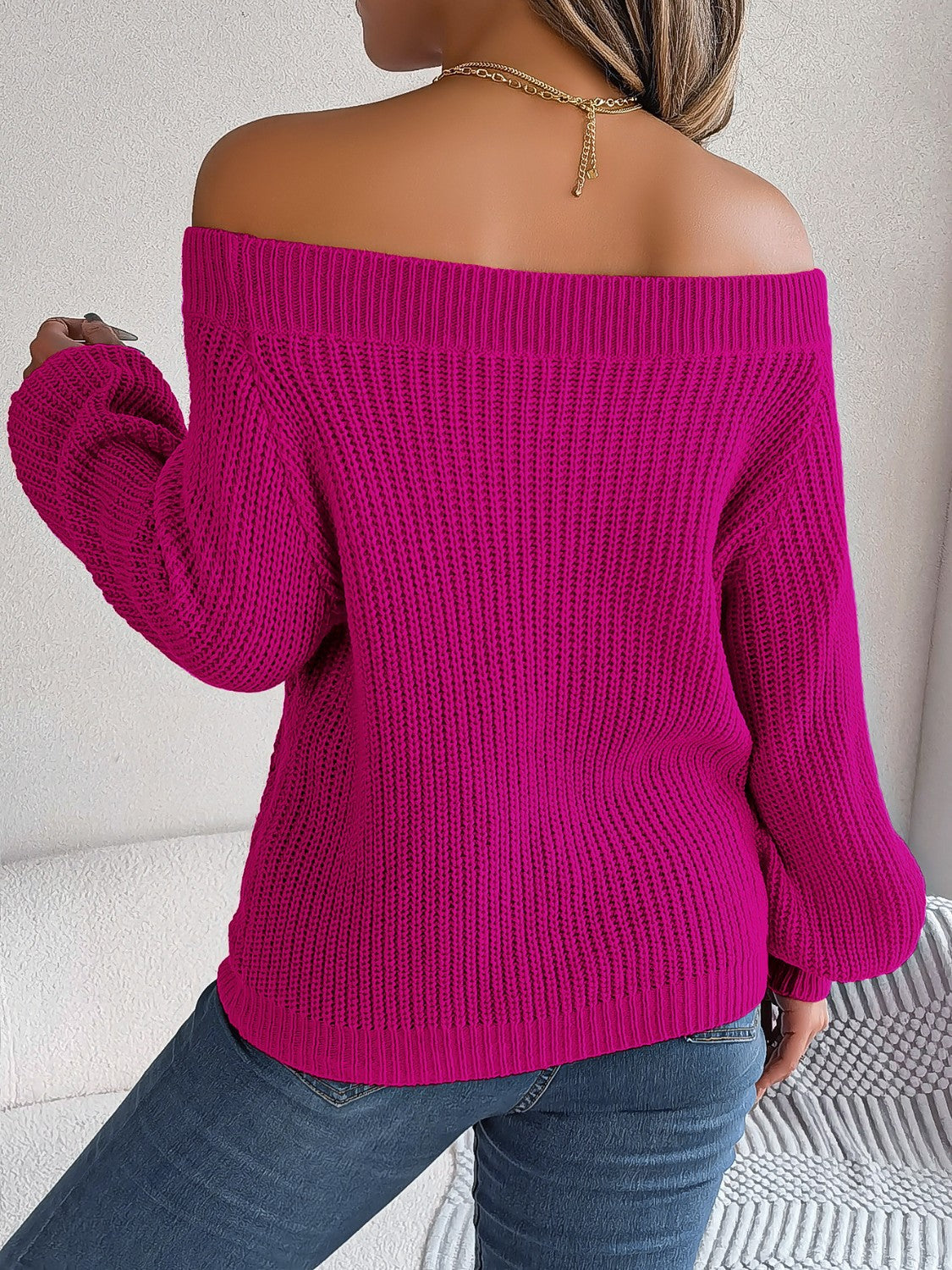 Openwork Off-Shoulder Long Sleeve Sweater - Luxe4Everyday Sweater