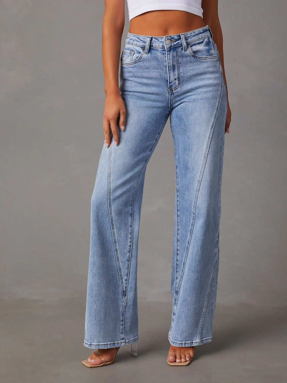 High Waist Straight Jeans with Pockets - Luxe4Everyday Light / S Jeans