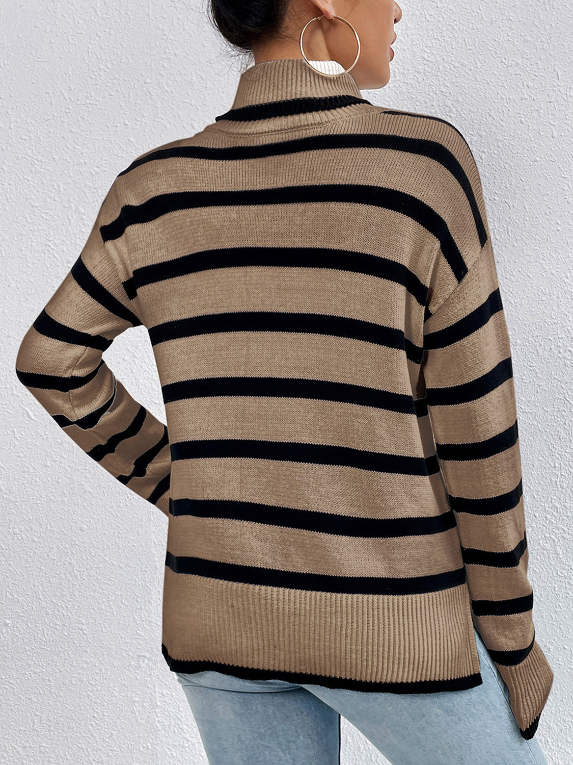 Striped Turtleneck Long Sleeve Sweater - Luxe4Everyday Black / S Sweater