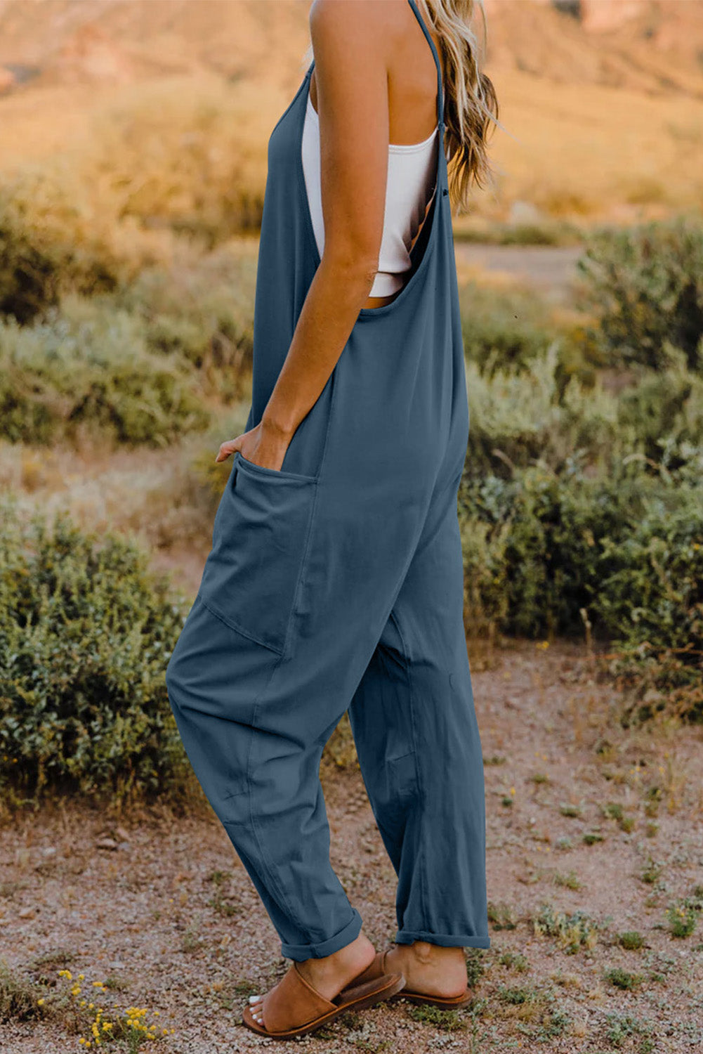 Double Take Full Size V-Neck Sleeveless Jumpsuit with Pockets - Luxe4Everyday Jumpsuit