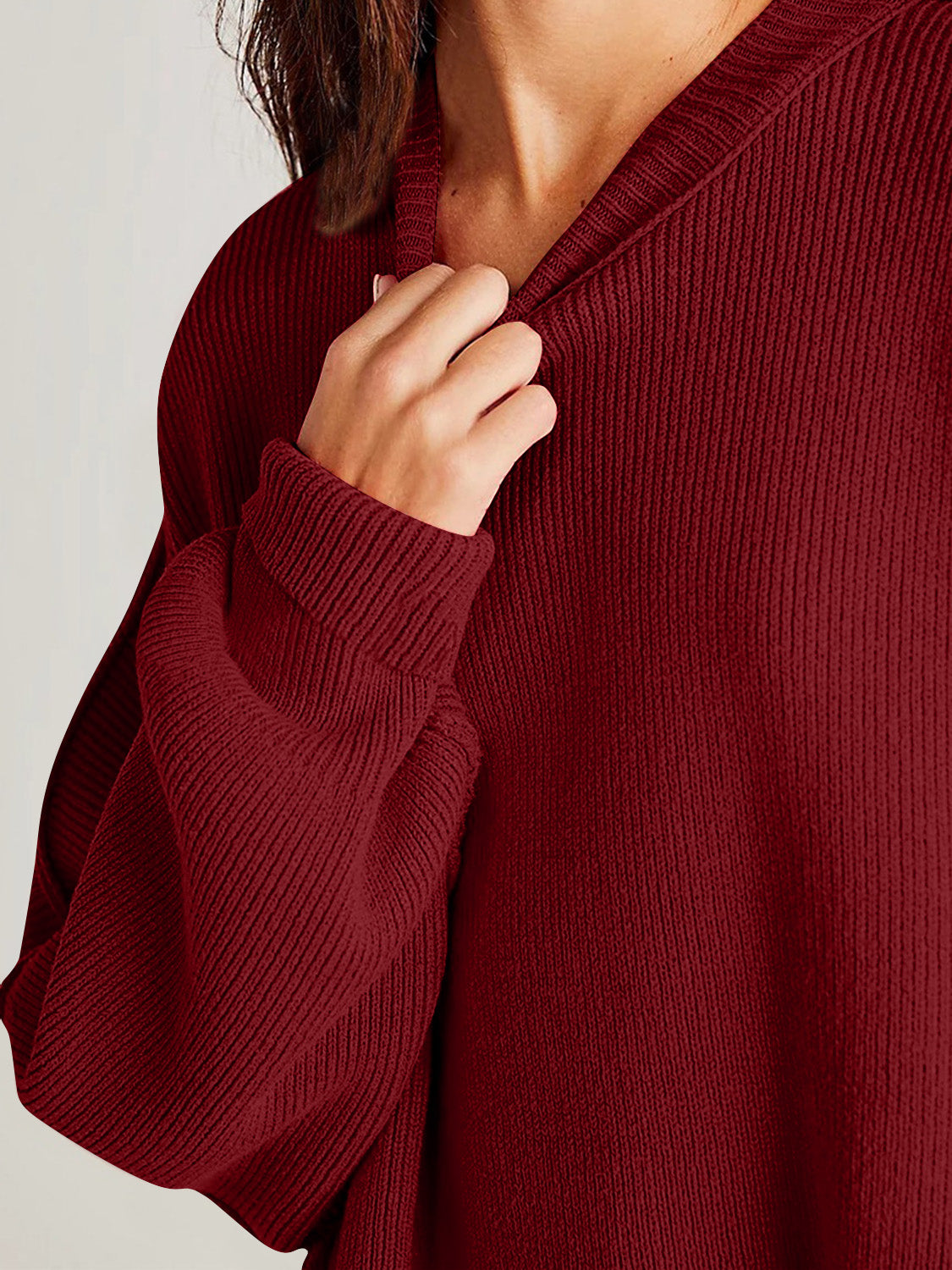 Double Take Side Slit Round Neck Long Sleeve Sweater - Luxe4Everyday Sweater