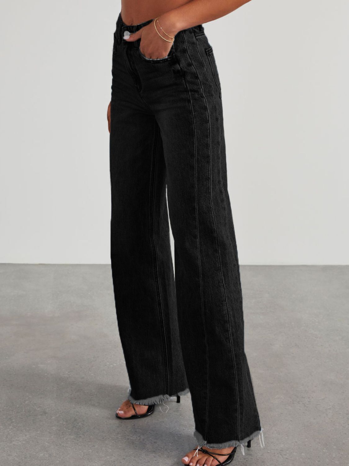 Raw Hem Wide Leg Jeans with Pockets - Luxe4Everyday Jeans